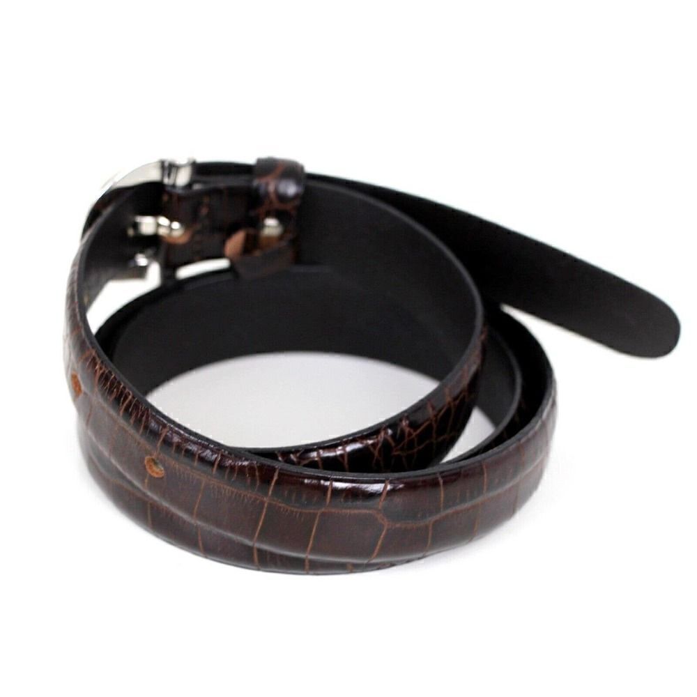 Ann Taylor CROCO BROWN GENUINE LEATHER 3/4"Wd DRESS WOMEN'S BELT Sz M (T11 - Picture 4 of 14